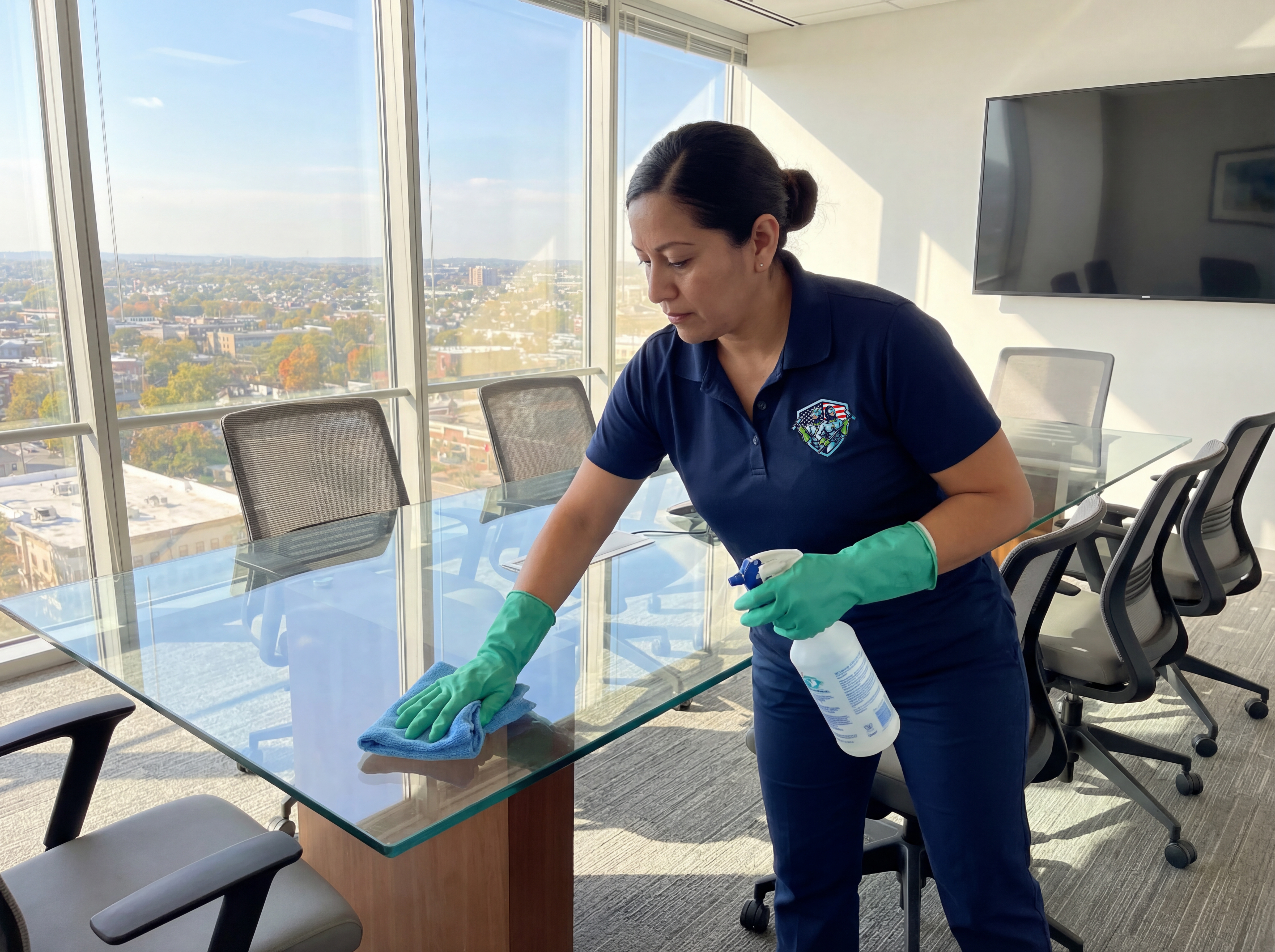 Avengers Cleaning Services professional cleaning a North Jersey corporate conference room